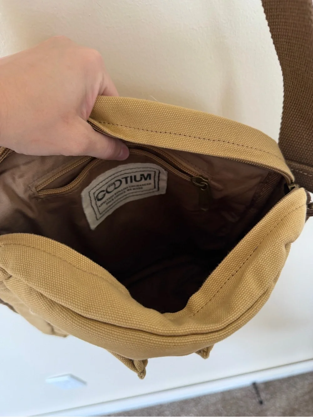 GOOTIUM Khaki Tan Canvas Leather Satchel Crossbody